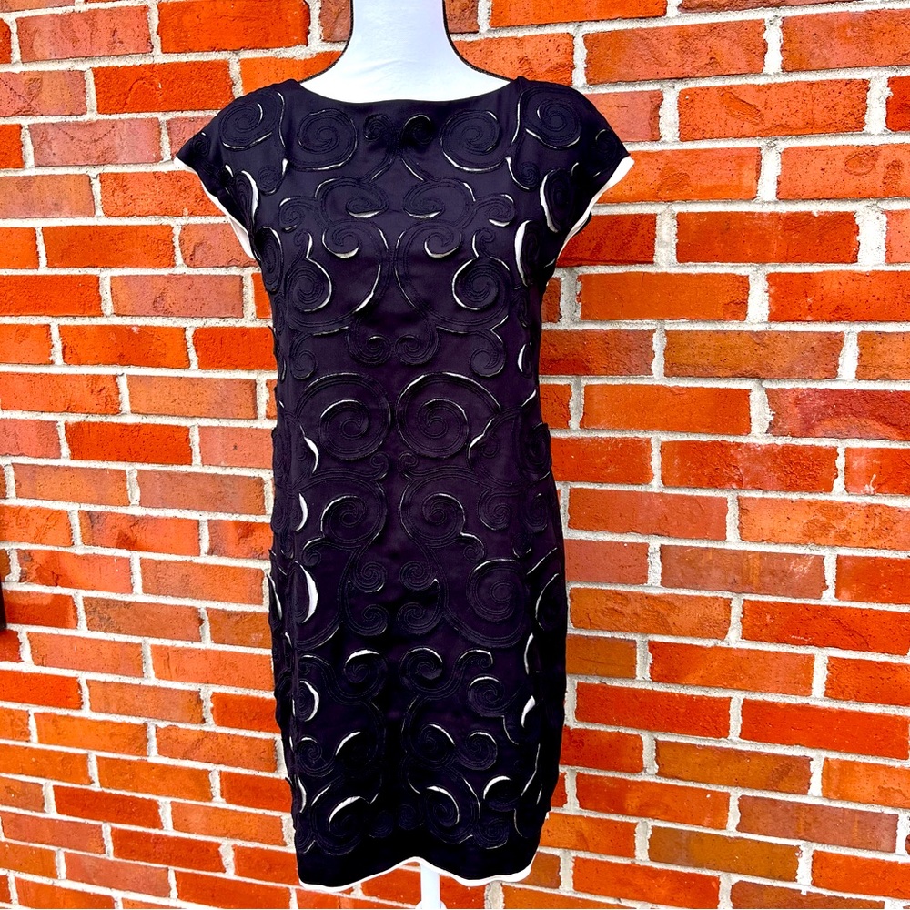 Catherine Malandrino for Design Nation Black & Creme Laser Cut Shift Dress XS